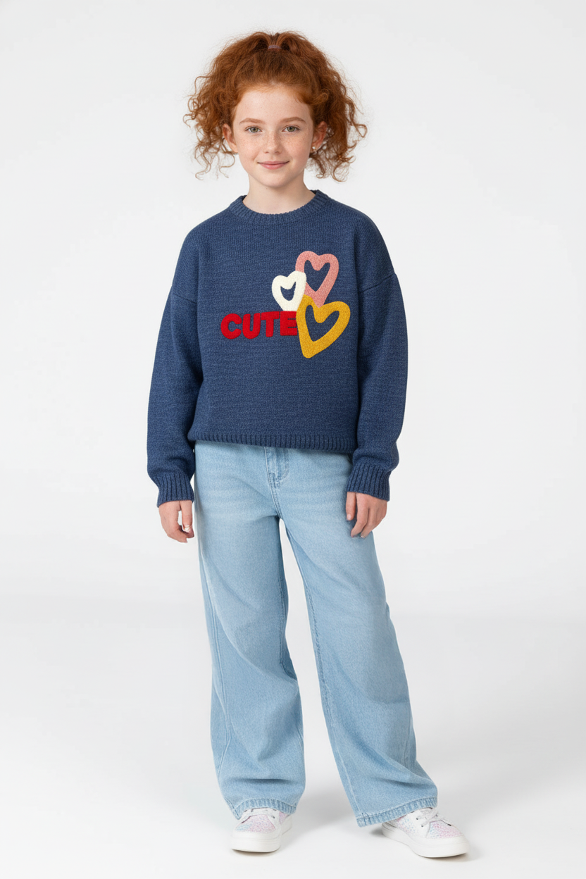 Girl’s Slim Fit Cute Print Round Neck Pullover