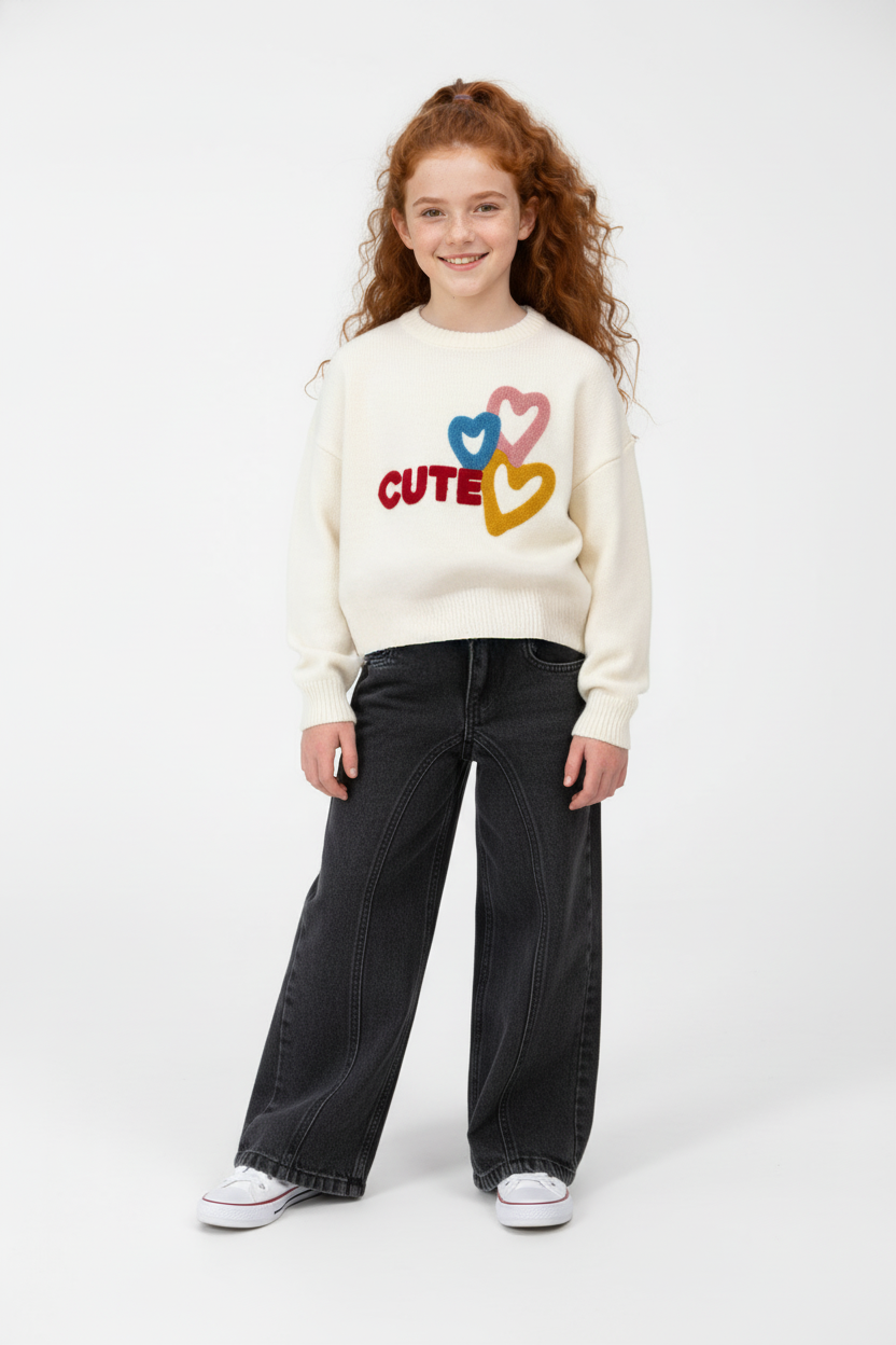 Girl’s Slim Fit Cute Print Round Neck Pullover