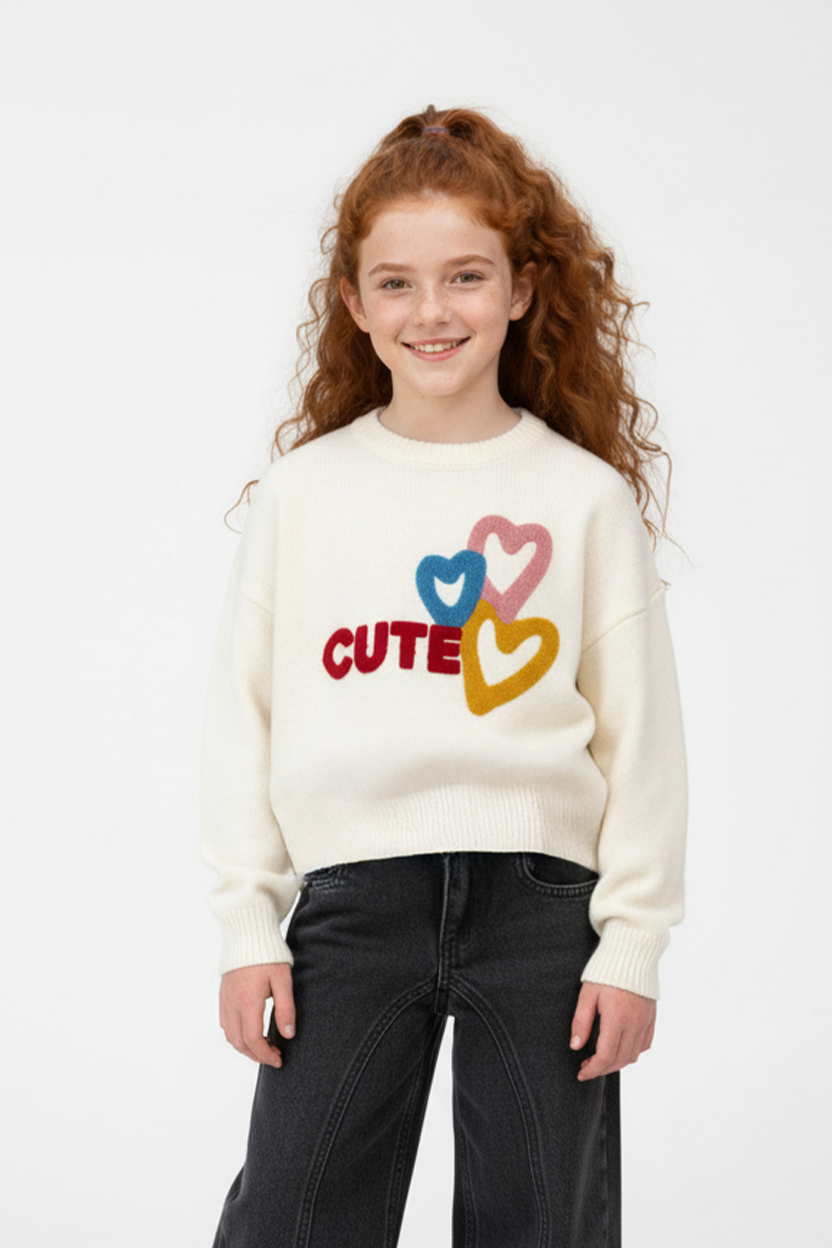 Girl’s Slim Fit Cute Print Round Neck Pullover