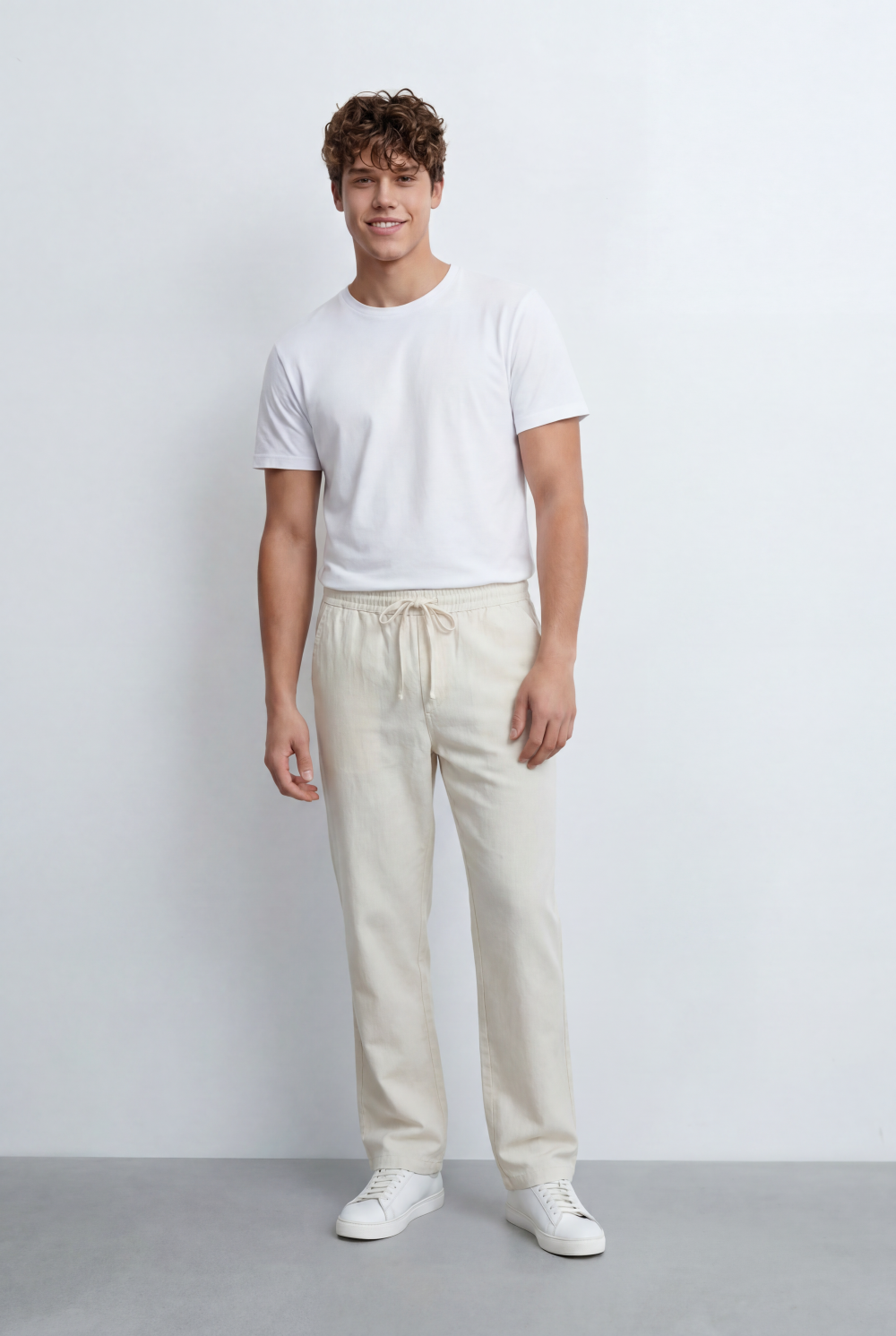 Men’s Tomato Store Drawstring Basic Linen Pants Relaxed Bagy Elastic Waistband