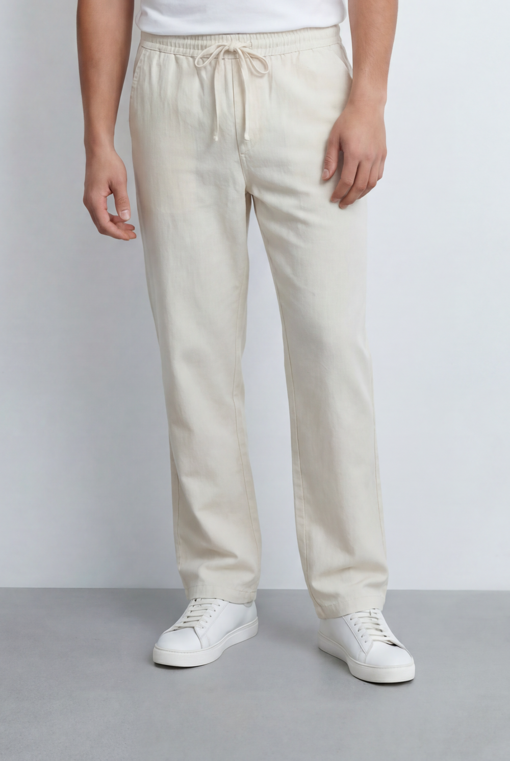 Men’s Tomato Store Drawstring Basic Linen Pants Relaxed Bagy Elastic Waistband