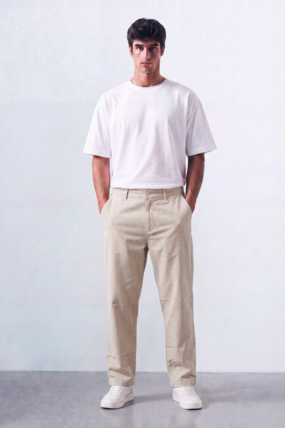 Men’s Tomato Store Cord Line Chino Staight Linen Pants Fine Vertical Rib Texture Sharpens The Clean Tailored Look