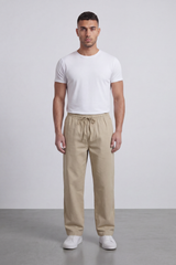 Men's Tomato Store Linen Blend Pants Elastic Drawstring Waist Natural Woven Texture Wide Leg