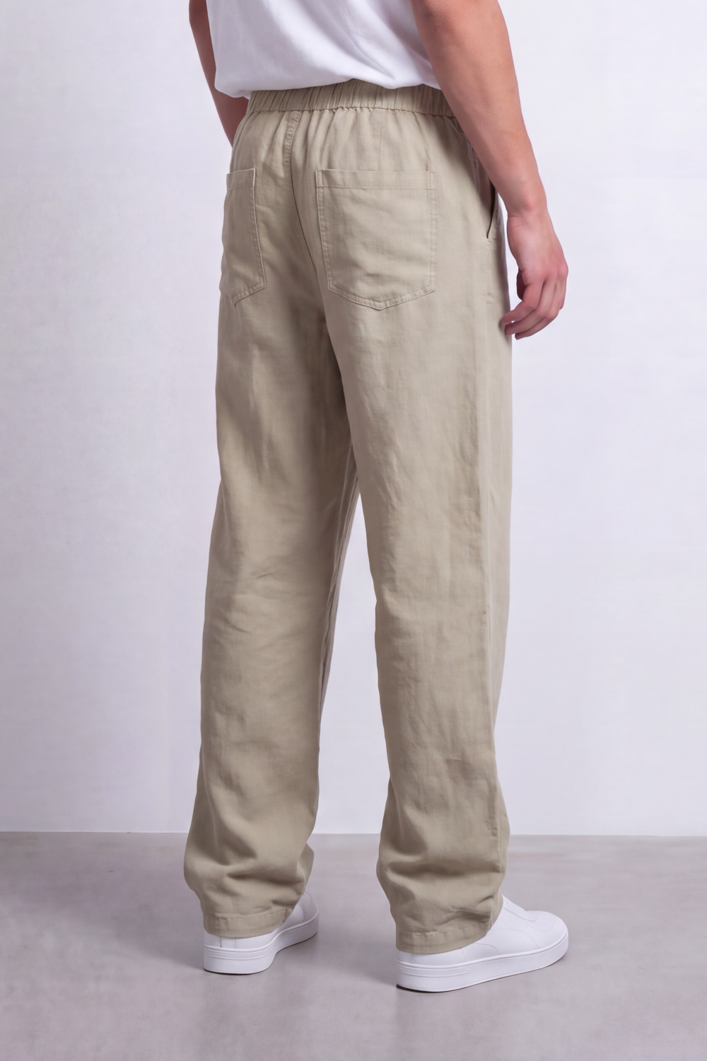 Men's Tomato Store Linen Blend Pants Elastic Drawstring Waist Natural Woven Texture Wide Leg
