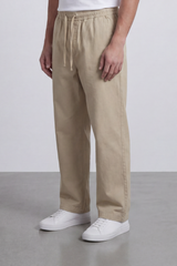 Men's Tomato Store Linen Blend Pants Elastic Drawstring Waist Natural Woven Texture Wide Leg