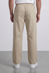 Men's Tomato Store Linen Blend Pants Elastic Drawstring Waist Natural Woven Texture Wide Leg