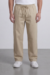 Men's Tomato Store Linen Blend Pants Elastic Drawstring Waist Natural Woven Texture Wide Leg