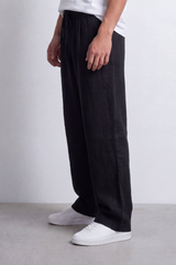 Men's Tomato Store Linen Blend Pants Elastic Drawstring Waist Natural Woven Texture Wide Leg