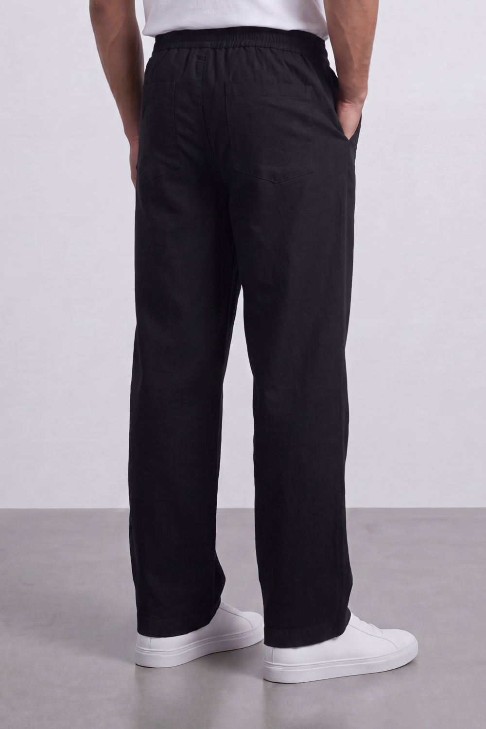 Men's Tomato Store Linen Blend Pants Elastic Drawstring Waist Natural Woven Texture Wide Leg