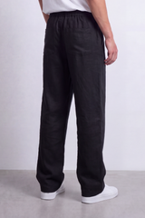 Men's Tomato Store Linen Blend Pants Elastic Drawstring Waist Natural Woven Texture Wide Leg