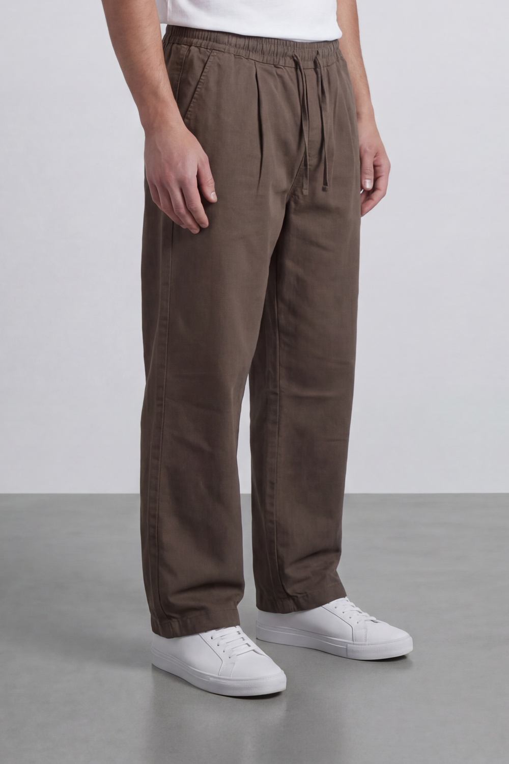 Men's Tomato Store Linen Blend Pants Elastic Drawstring Waist Natural Woven Texture Wide Leg