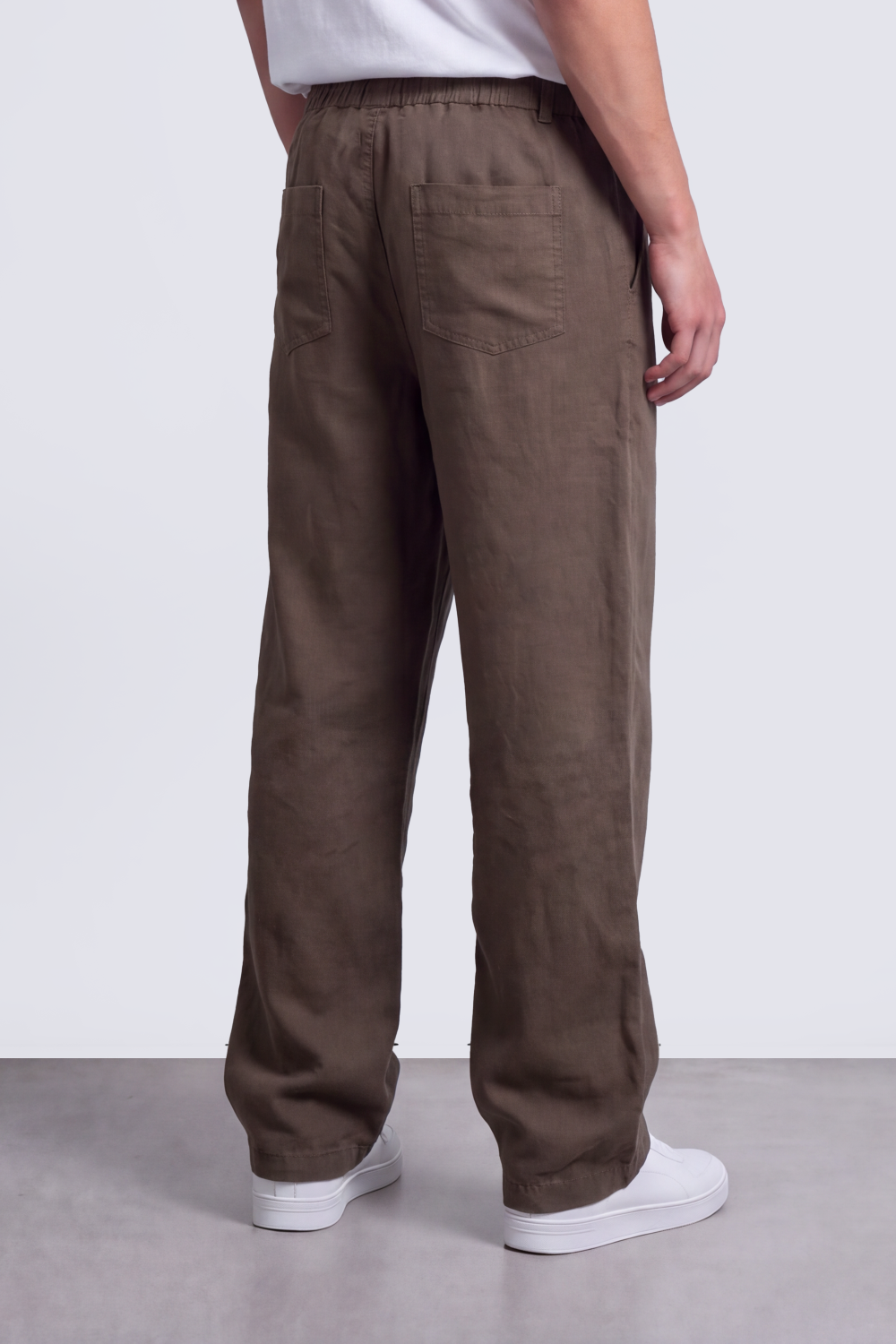 Men's Tomato Store Linen Blend Pants Elastic Drawstring Waist Natural Woven Texture Wide Leg