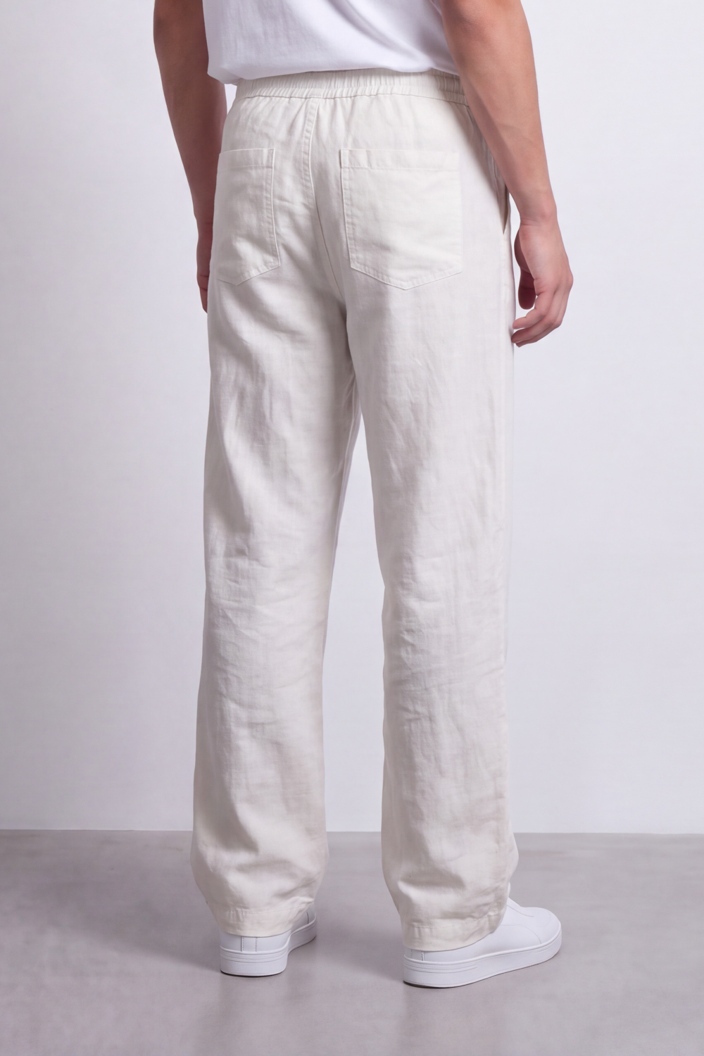 Men's Tomato Store Linen Blend Pants Elastic Drawstring Waist Natural Woven Texture Wide Leg
