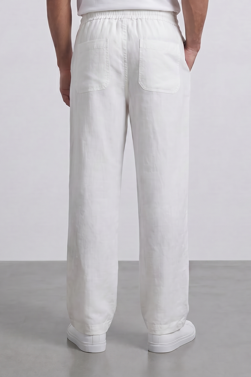 Men's Tomato Store Linen Blend Pants Elastic Drawstring Waist Natural Woven Texture Wide Leg