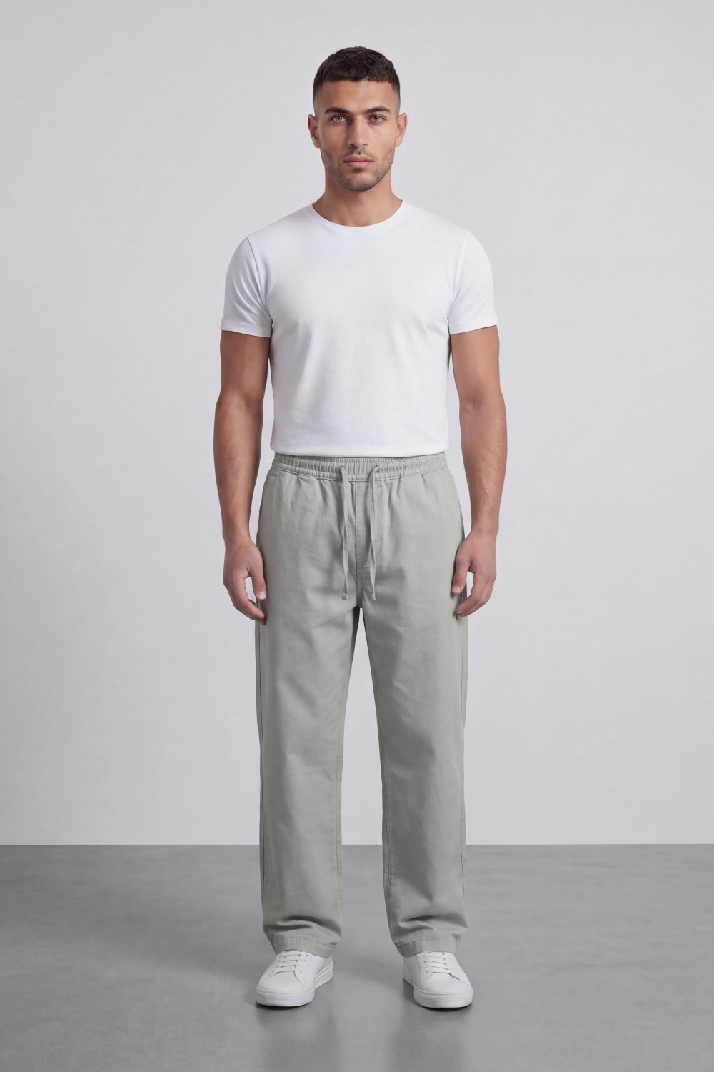Men's Tomato Store Linen Blend Pants Elastic Drawstring Waist Natural Woven Texture Wide Leg
