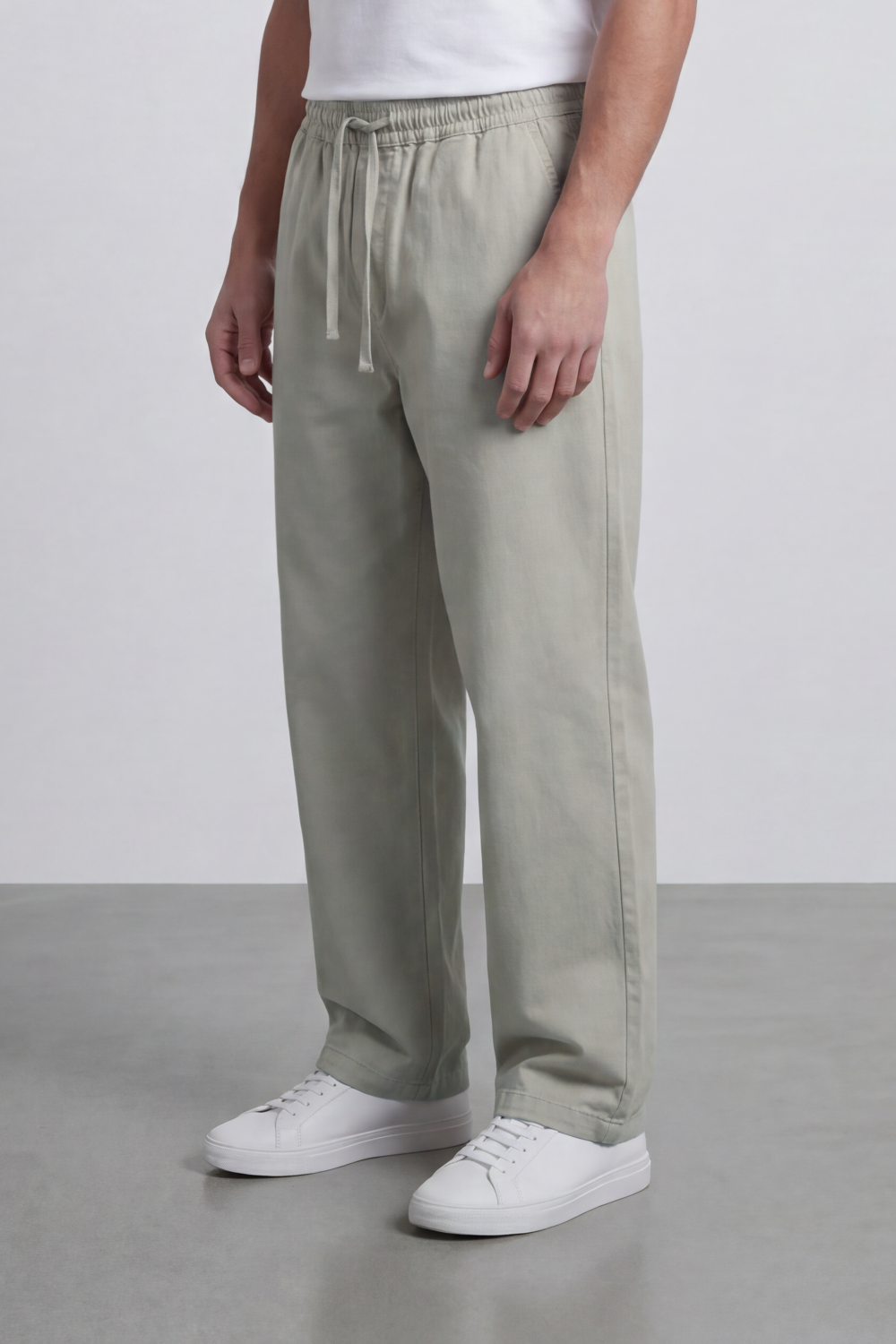 Men's Tomato Store Linen Blend Pants Elastic Drawstring Waist Natural Woven Texture Wide Leg