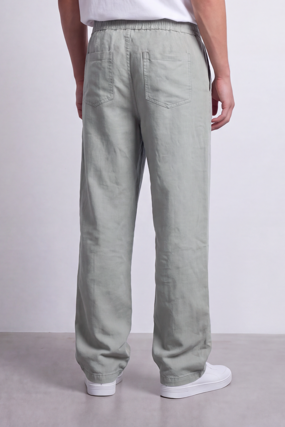 Men's Tomato Store Linen Blend Pants Elastic Drawstring Waist Natural Woven Texture Wide Leg