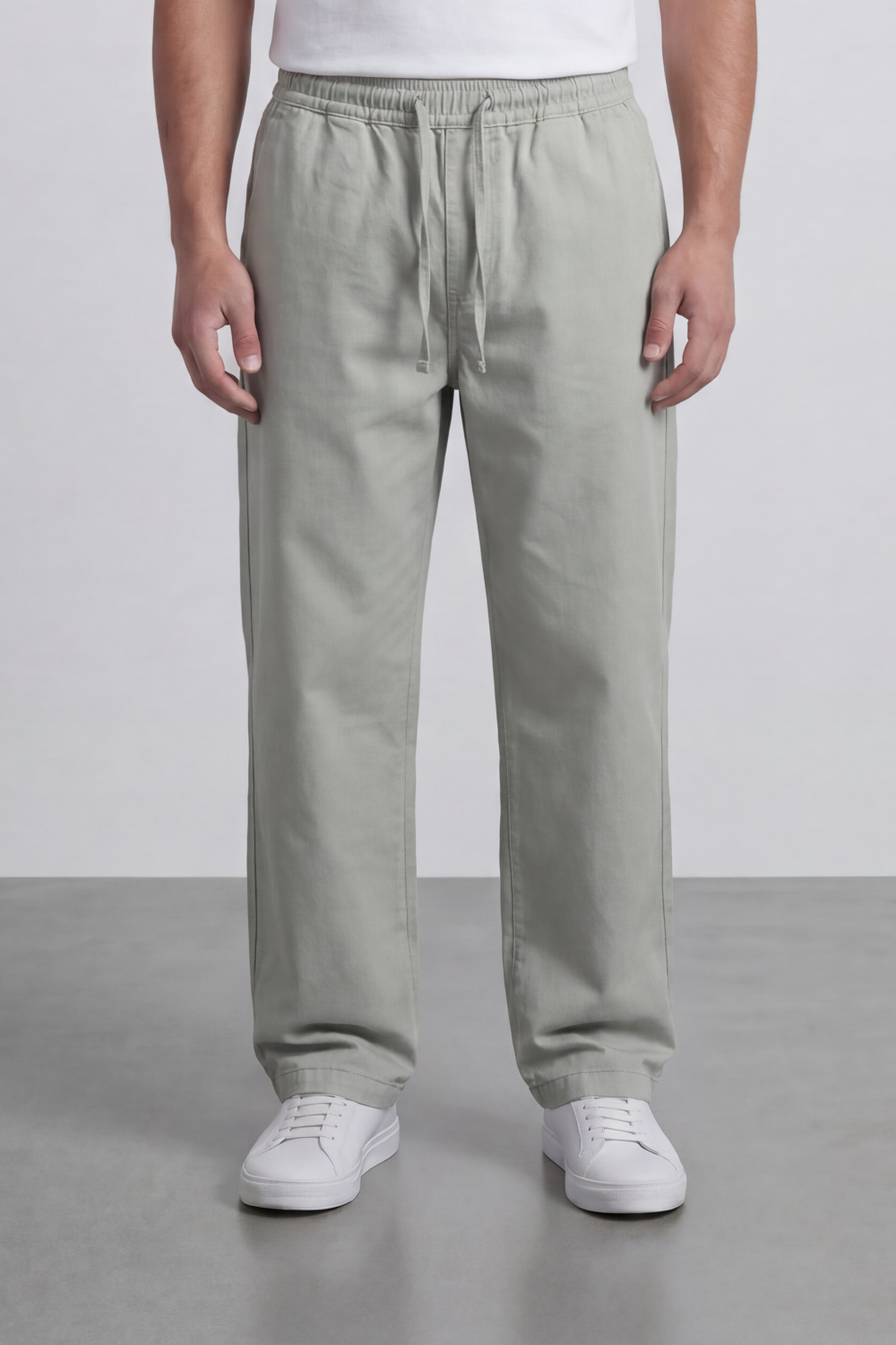 Men's Tomato Store Linen Blend Pants Elastic Drawstring Waist Natural Woven Texture Wide Leg