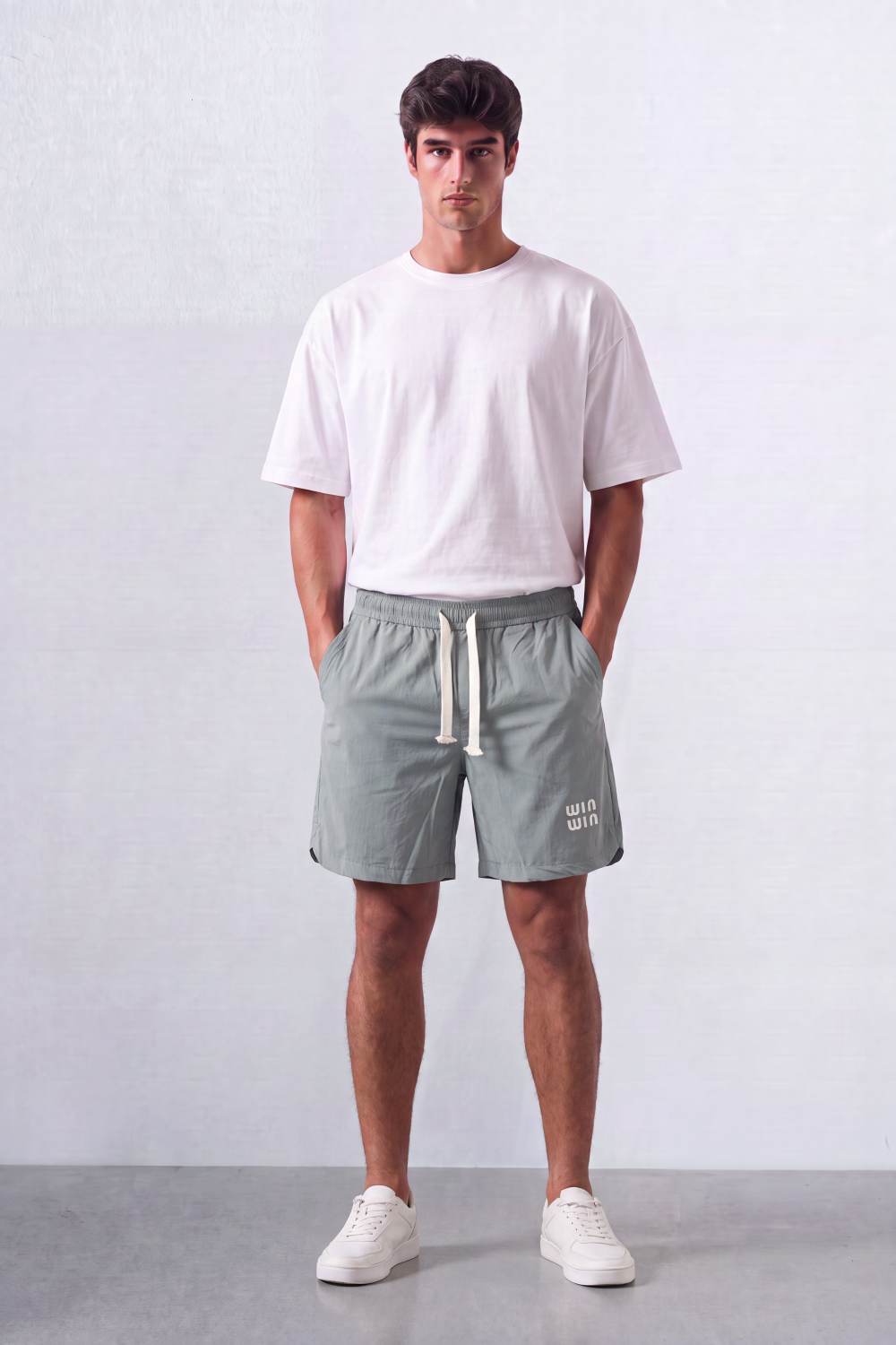 Men’s Tomato Store Win Wave Shorts Light Crinkle Surface Contrast Drawcord Side Pockets Small Win Win Leg Print Waterproof