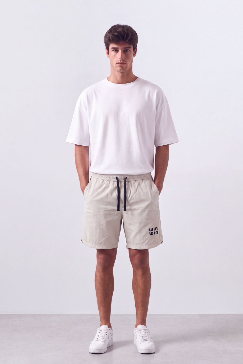 Men’s Tomato Store Win Wave Shorts Light Crinkle Surface Contrast Drawcord Side Pockets Small Win Win Leg Print Waterproof