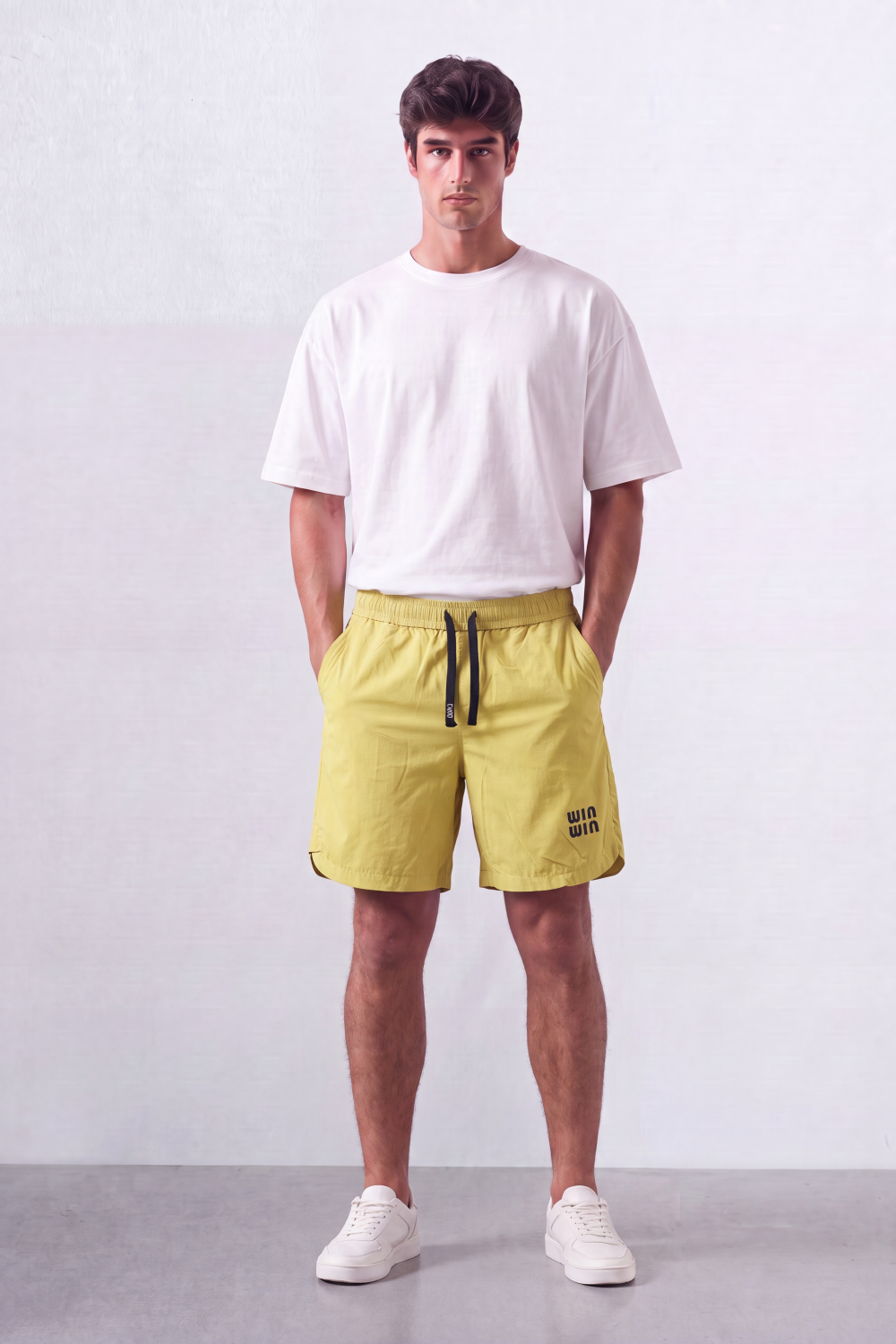 Men’s Tomato Store Win Wave Shorts Light Crinkle Surface Contrast Drawcord Side Pockets Small Win Win Leg Print Waterproof