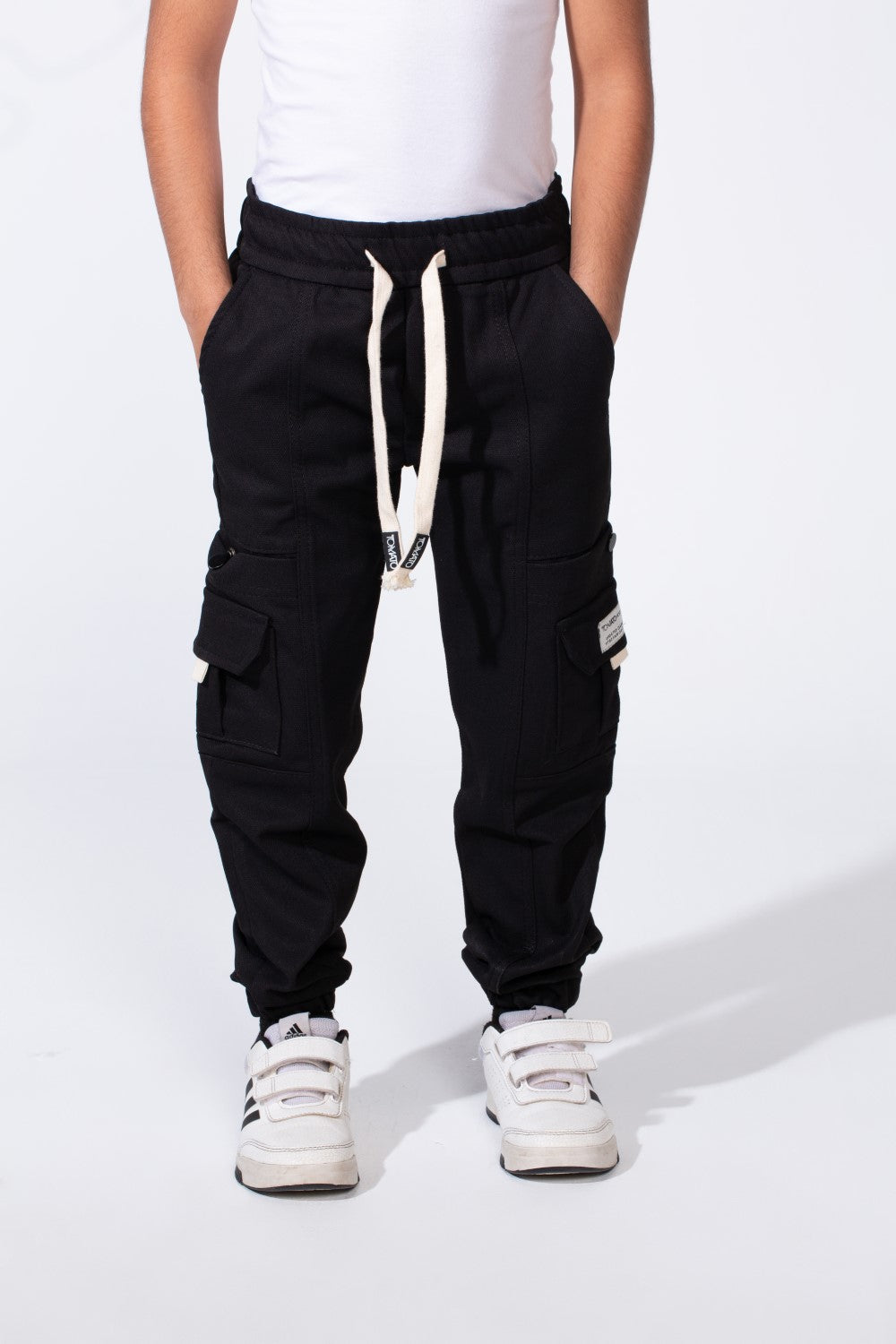 Boy’s Casual Sherwal Trousers Pants Featuring Multiple Gabardine Cargo Pockets Elastic Waistband with Adjustable Drawstring