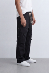 Men's Stacked Utility Pockets Unique Double Flap Elasticated Drawstring Waist Smart Casual Soft Waterproof Cargo Pants