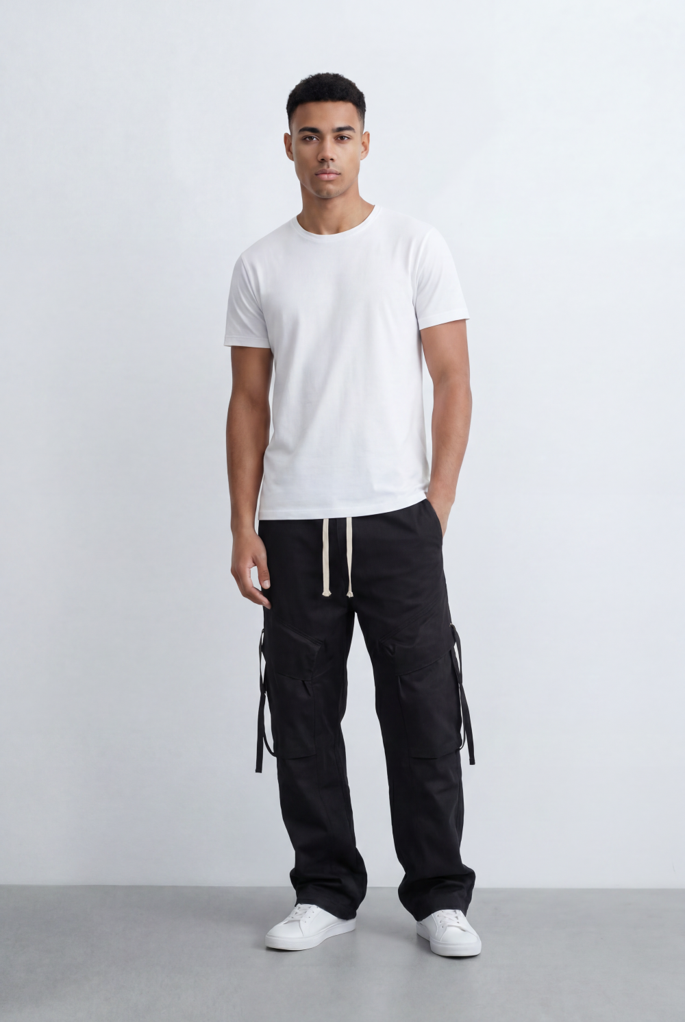 Men's Stacked Utility Pockets Unique Double Flap Elasticated Drawstring Waist Smart Casual Soft Waterproof Cargo Pants