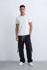 Men's Stacked Utility Pockets Unique Double Flap Elasticated Drawstring Waist Smart Casual Soft Waterproof Cargo Pants