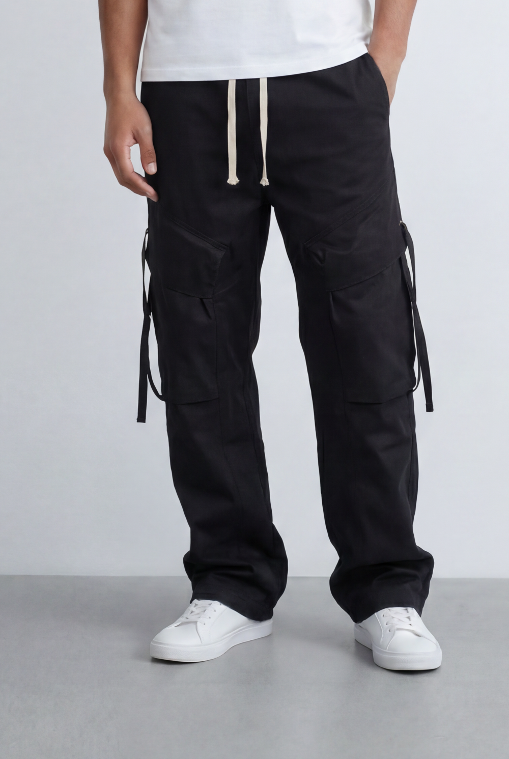Men's Stacked Utility Pockets Unique Double Flap Elasticated Drawstring Waist Smart Casual Soft Waterproof Cargo Pants