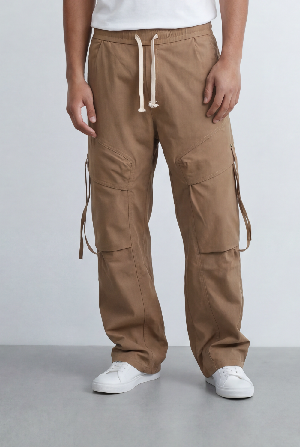 Men's Stacked Utility Pockets Unique Double Flap Elasticated Drawstring Waist Smart Casual Soft Waterproof Cargo Pants