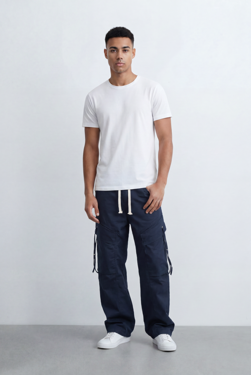 Men's Stacked Utility Pockets Unique Double Flap Elasticated Drawstring Waist Smart Casual Soft Waterproof Cargo Pants
