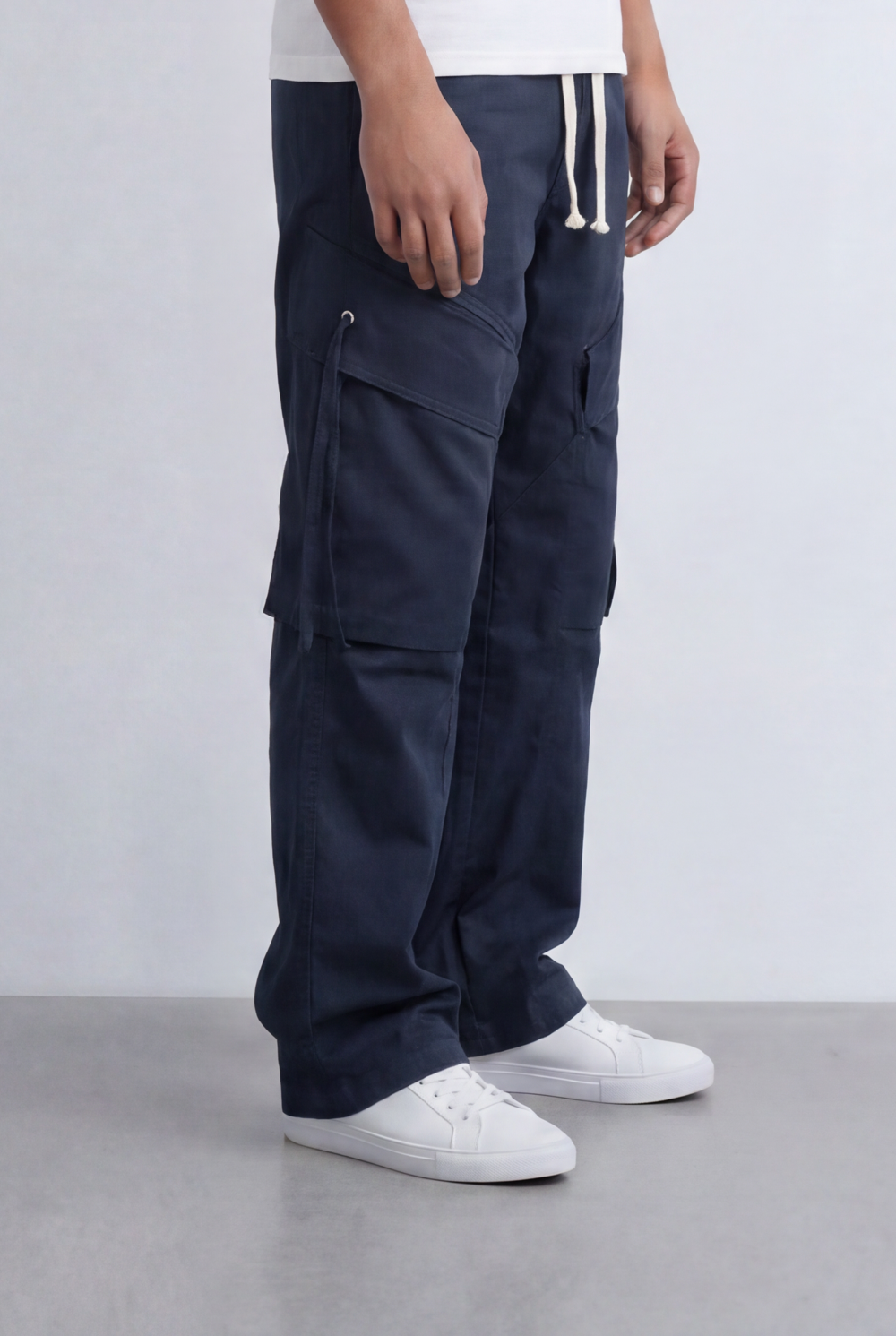 Men's Stacked Utility Pockets Unique Double Flap Elasticated Drawstring Waist Smart Casual Soft Waterproof Cargo Pants