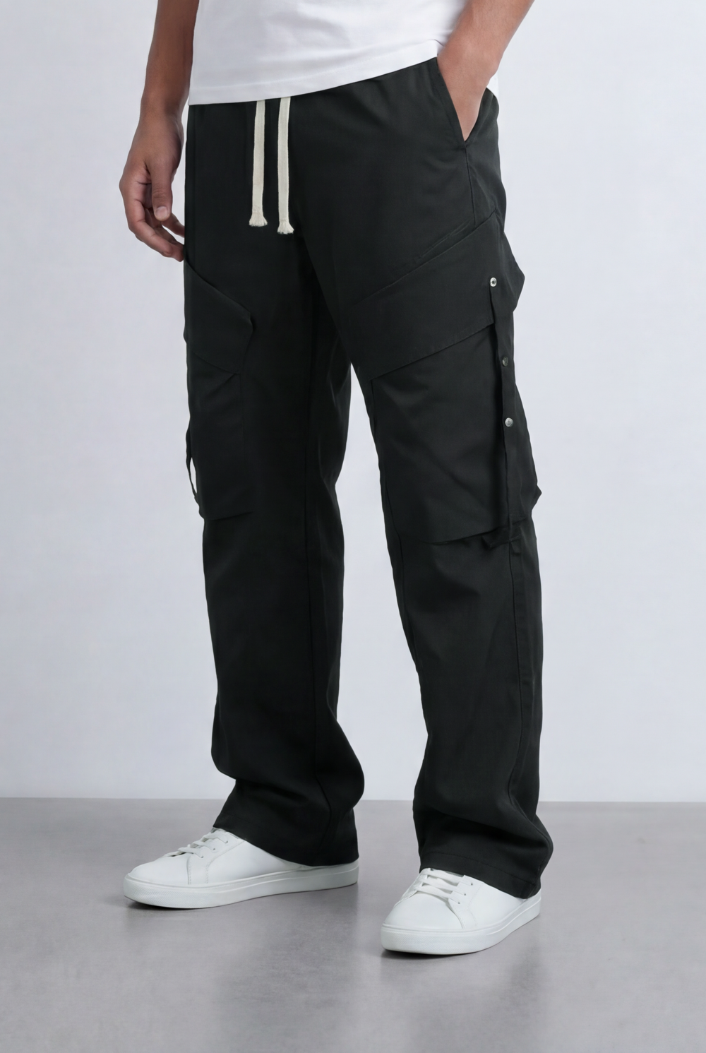Men's Stacked Utility Pockets Unique Double Flap Elasticated Drawstring Waist Smart Casual Soft Waterproof Cargo Pants