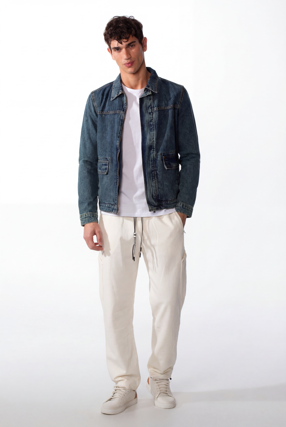 Men's Slim Fit Full Zip Long Sleeves Jeans Jacket With Pockets