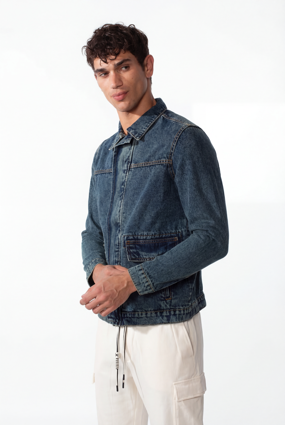 Men's Slim Fit Full Zip Long Sleeves Jeans Jacket With Pockets