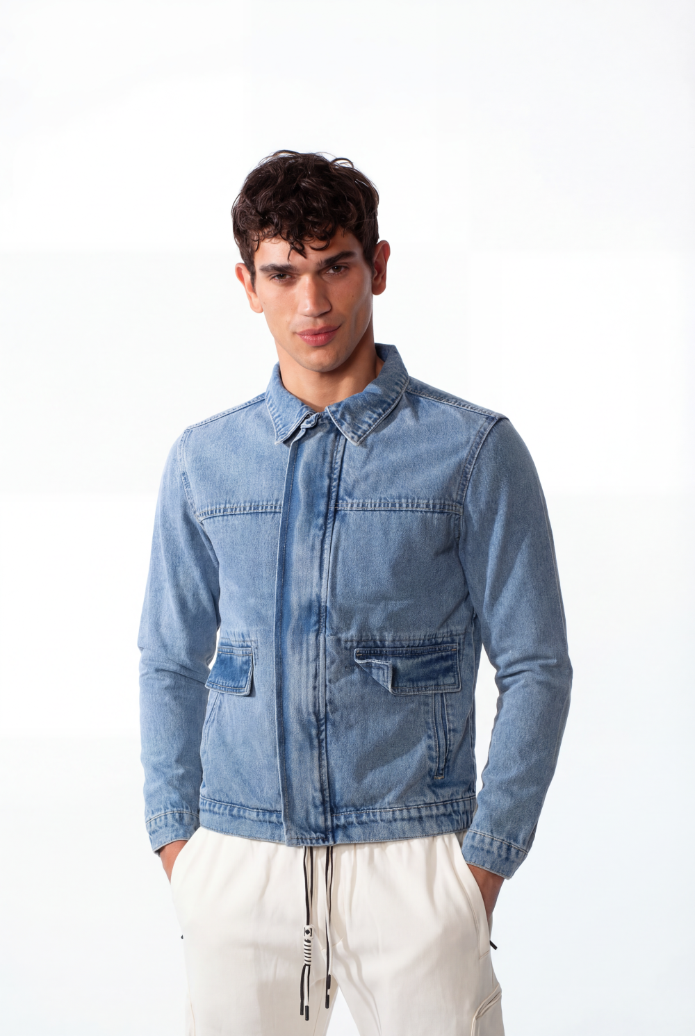 Men's Slim Fit Full Zip Long Sleeves Jeans Jacket With Pockets