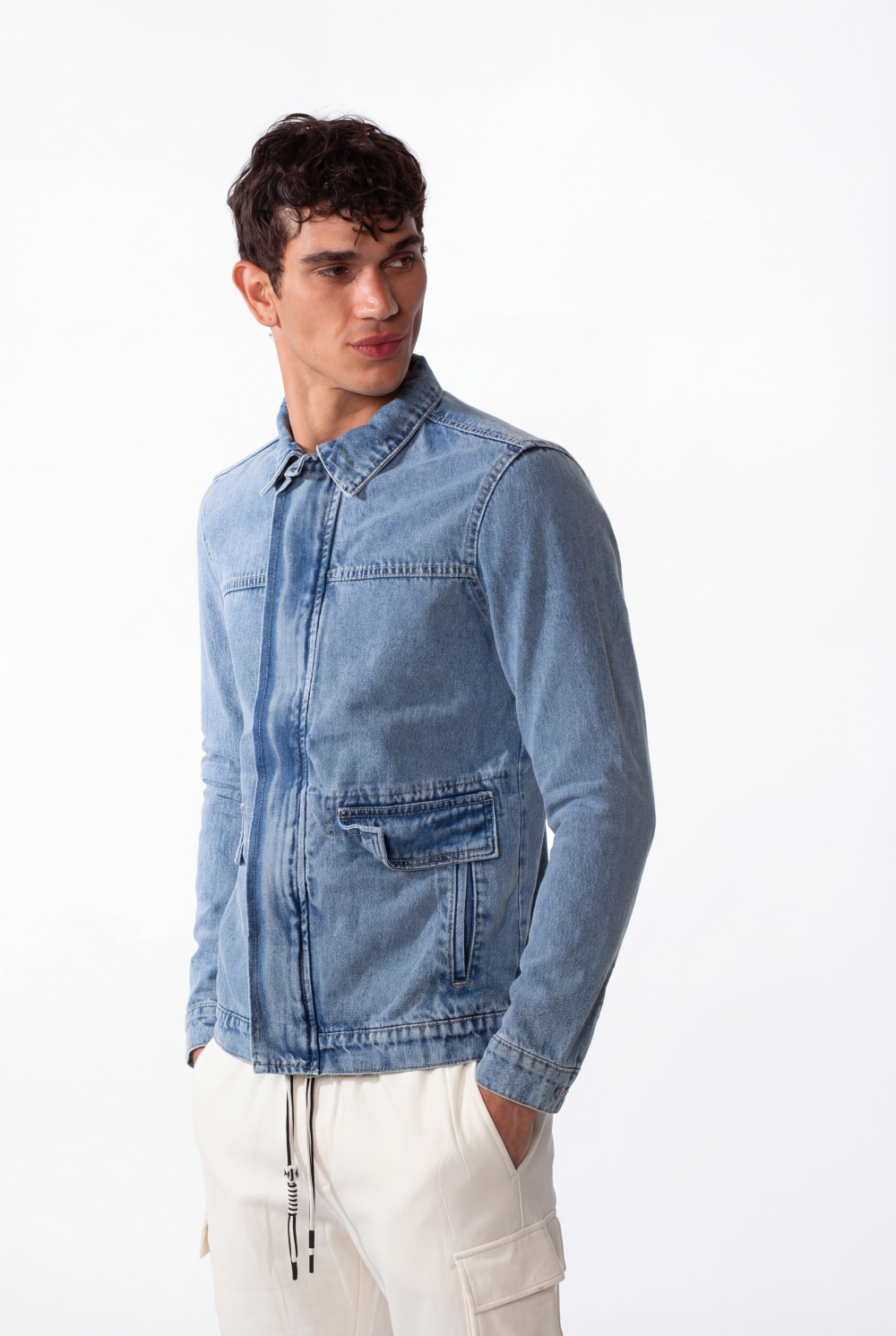 Men's Slim Fit Full Zip Long Sleeves Jeans Jacket With Pockets