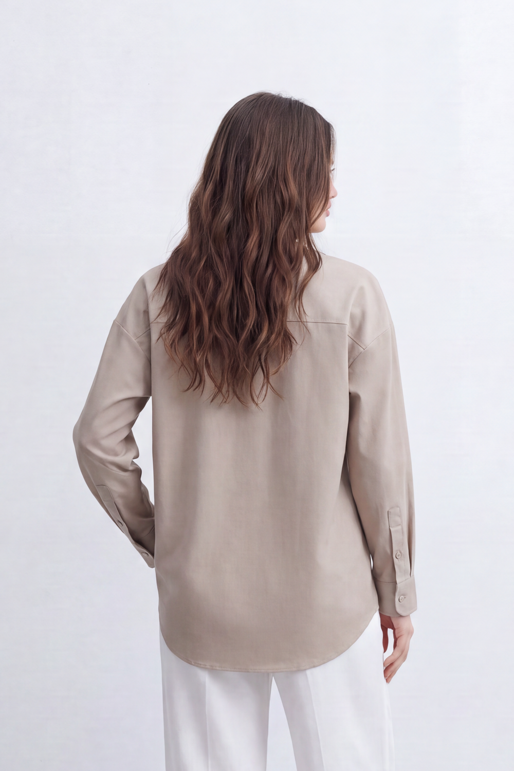 Women’s Tomato Store Soft Utility Blouse Washed Plain Surface With Subtle Grain Depth Button