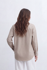 Women’s Tomato Store Soft Utility Blouse Washed Plain Surface With Subtle Grain Depth Button