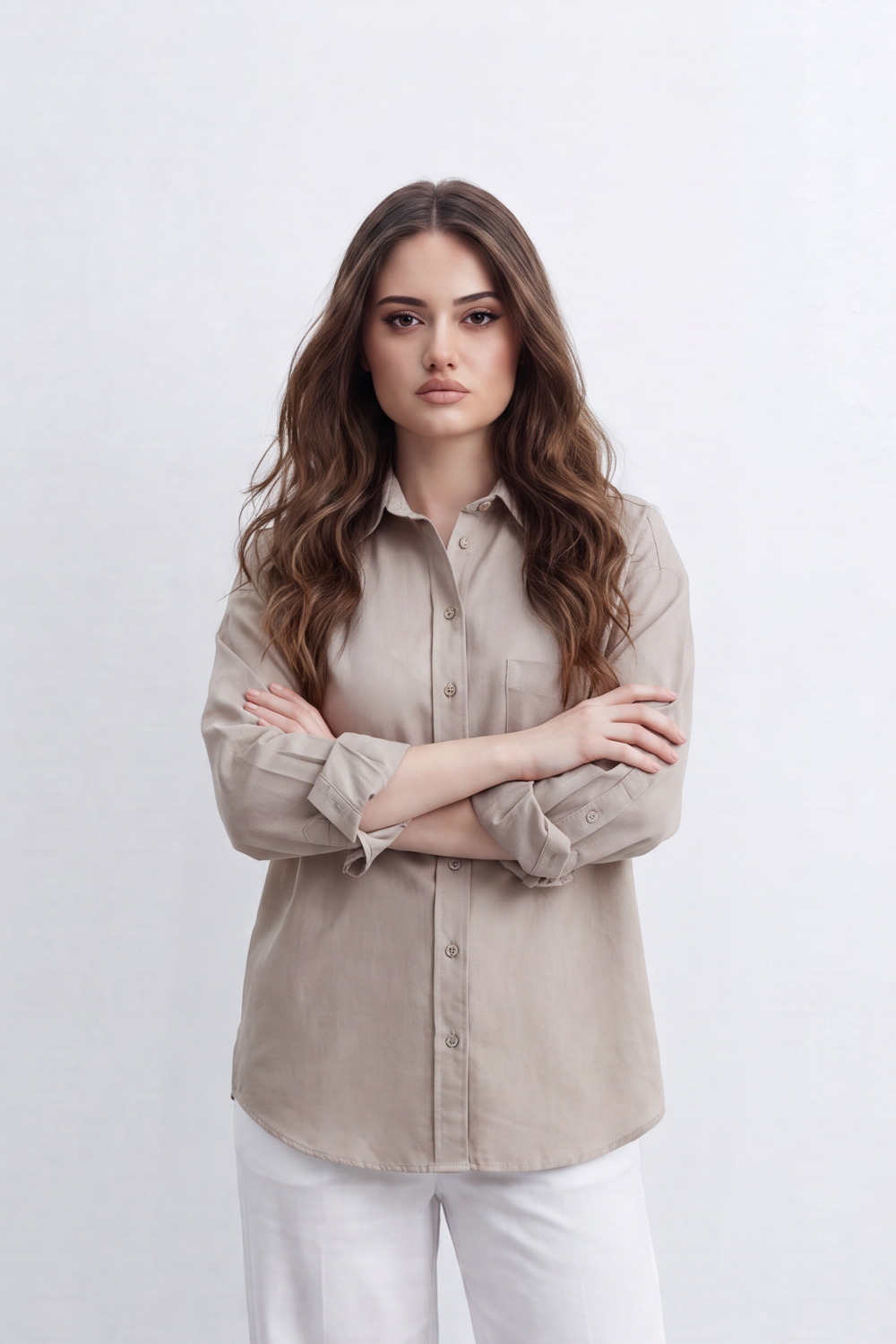 Women’s Tomato Store Soft Utility Blouse Washed Plain Surface With Subtle Grain Depth Button