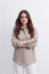 Women’s Tomato Store Soft Utility Blouse Washed Plain Surface With Subtle Grain Depth Button