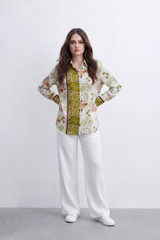 Women’s Tomato Store Mosaic Border Blouse Ornamental Paisley And Floral Artwork Mixed Panel Layout Over