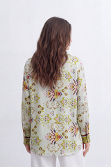 Women’s Tomato Store Mosaic Border Blouse Ornamental Paisley And Floral Artwork Mixed Panel Layout Over