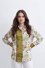 Women’s Tomato Store Mosaic Border Blouse Ornamental Paisley And Floral Artwork Mixed Panel Layout Over