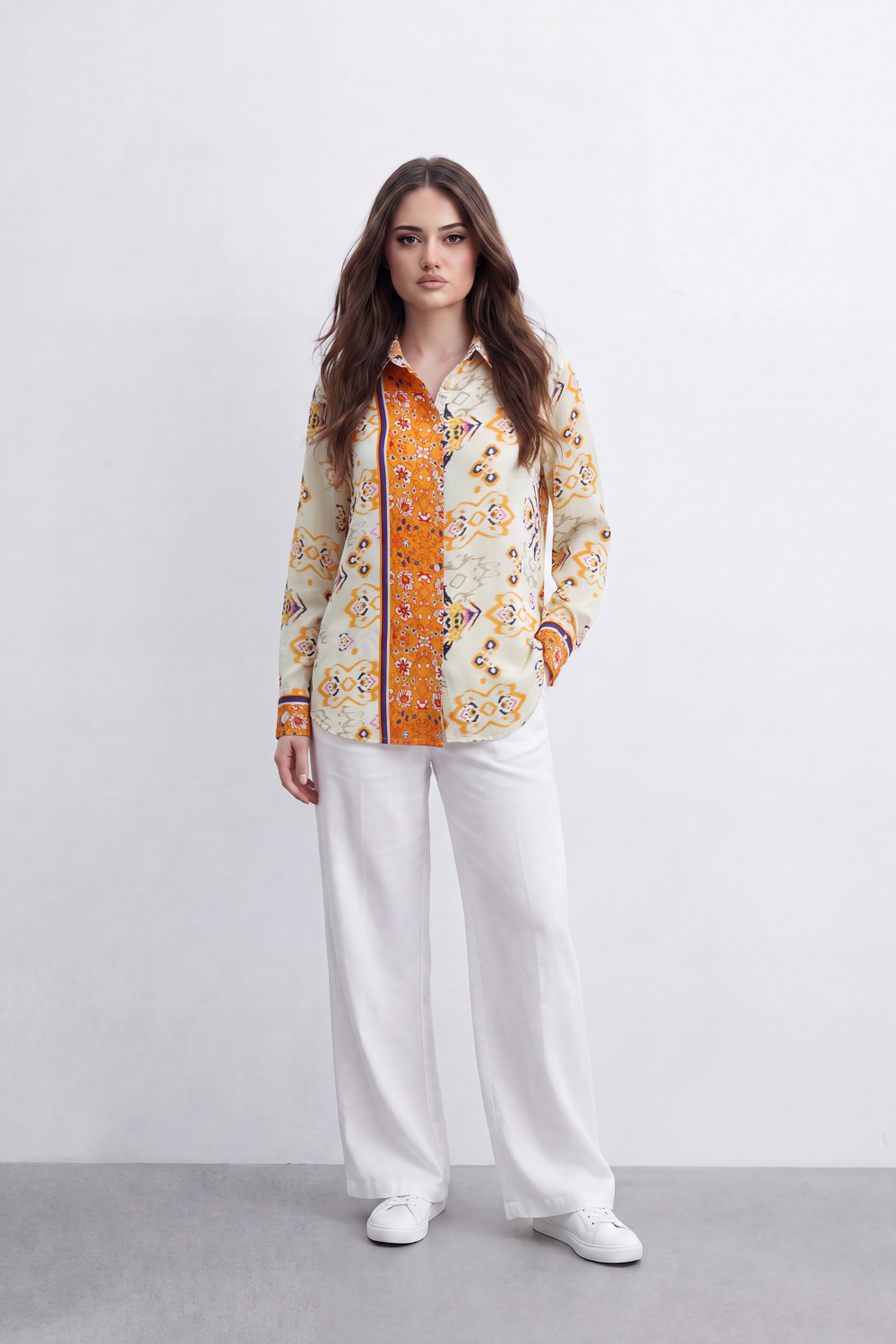 Women’s Tomato Store Mosaic Border Blouse Ornamental Paisley And Floral Artwork Mixed Panel Layout Over
