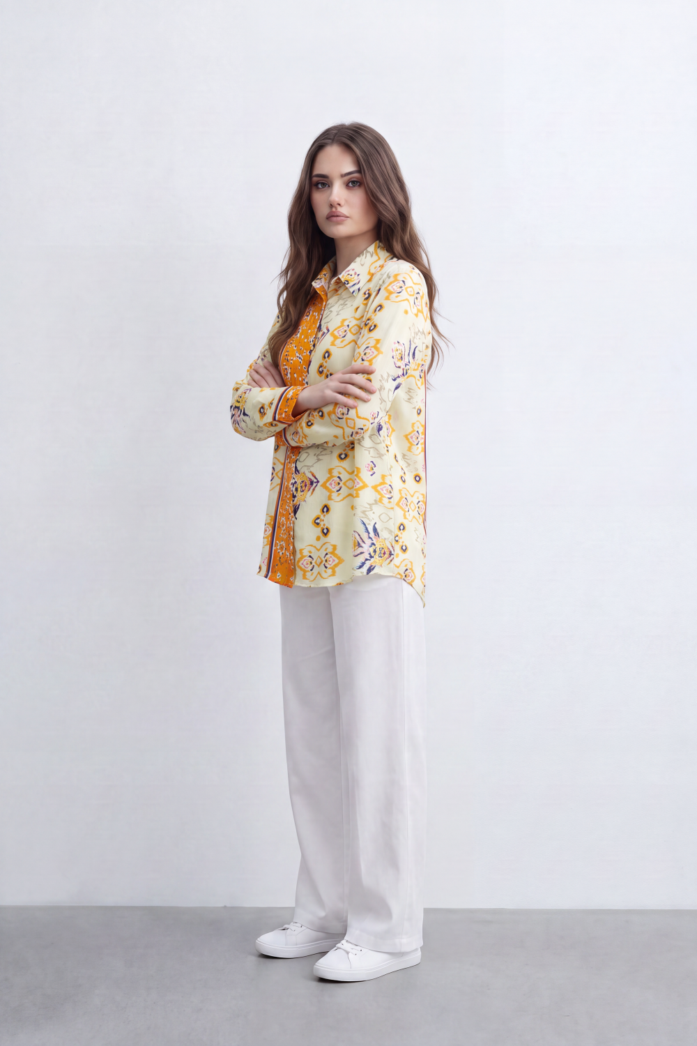 Women’s Tomato Store Mosaic Border Blouse Ornamental Paisley And Floral Artwork Mixed Panel Layout Over