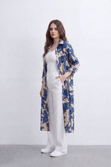 Women’s Tomato Store Botanical Duster Blouse Leaf Print Covers The Full Length Front And Back Soft Matte Texture Button Front Longline Flowing Shape