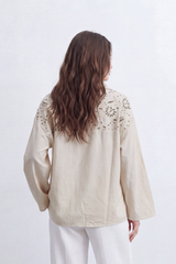 Women’s Tomato Store Garden Eyelet Blouse Floral Cutwork Embroidery Spreads Across The Front