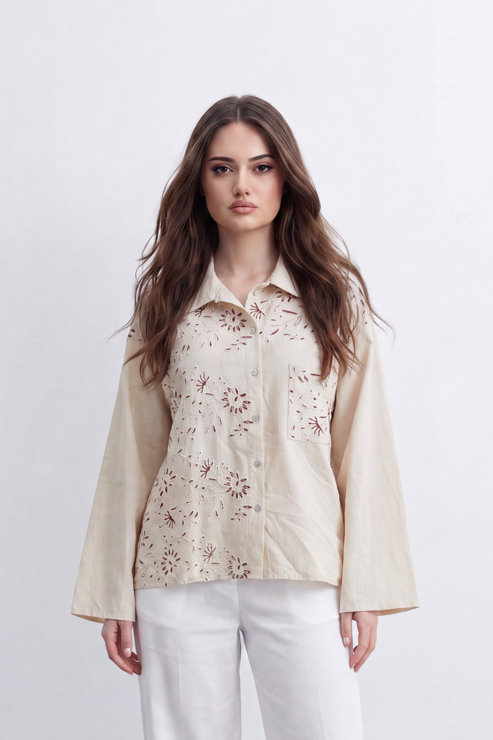Women’s Tomato Store Garden Eyelet Blouse Floral Cutwork Embroidery Spreads Across The Front